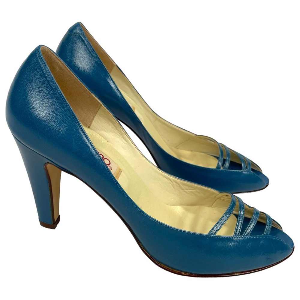 Bandolino Womens Vintage 80s Criss Cross Peep Toe Pumps Cerulean Blue
